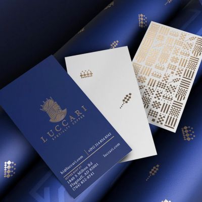 elegant gold foiling on blue cards