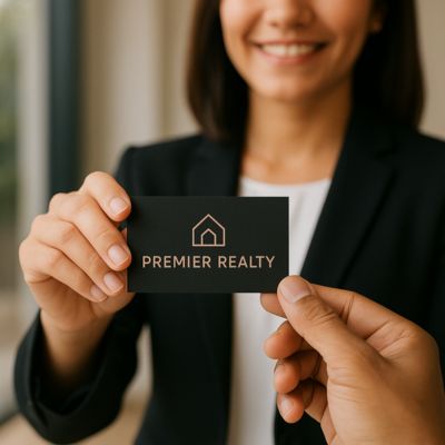 real estate premium visiting card with rose gold foiling