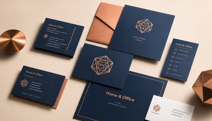 Corporate stationery set with copper foiling