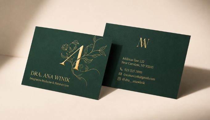 Green premium business card with matt gold foiling