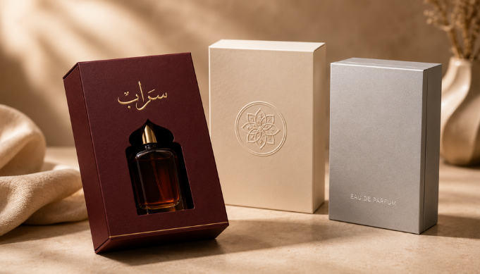 Rigid perfume boxes in different colors and foil finishes