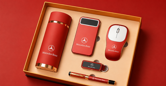 premium red corporate gift set with custom logo printing