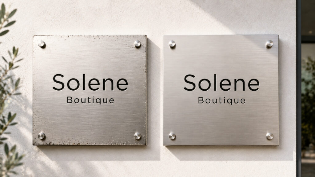 Stainless steel 304 and 316 signage panels compared