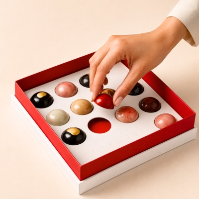 red and white shoulder boxes for die cut partition for chocolates