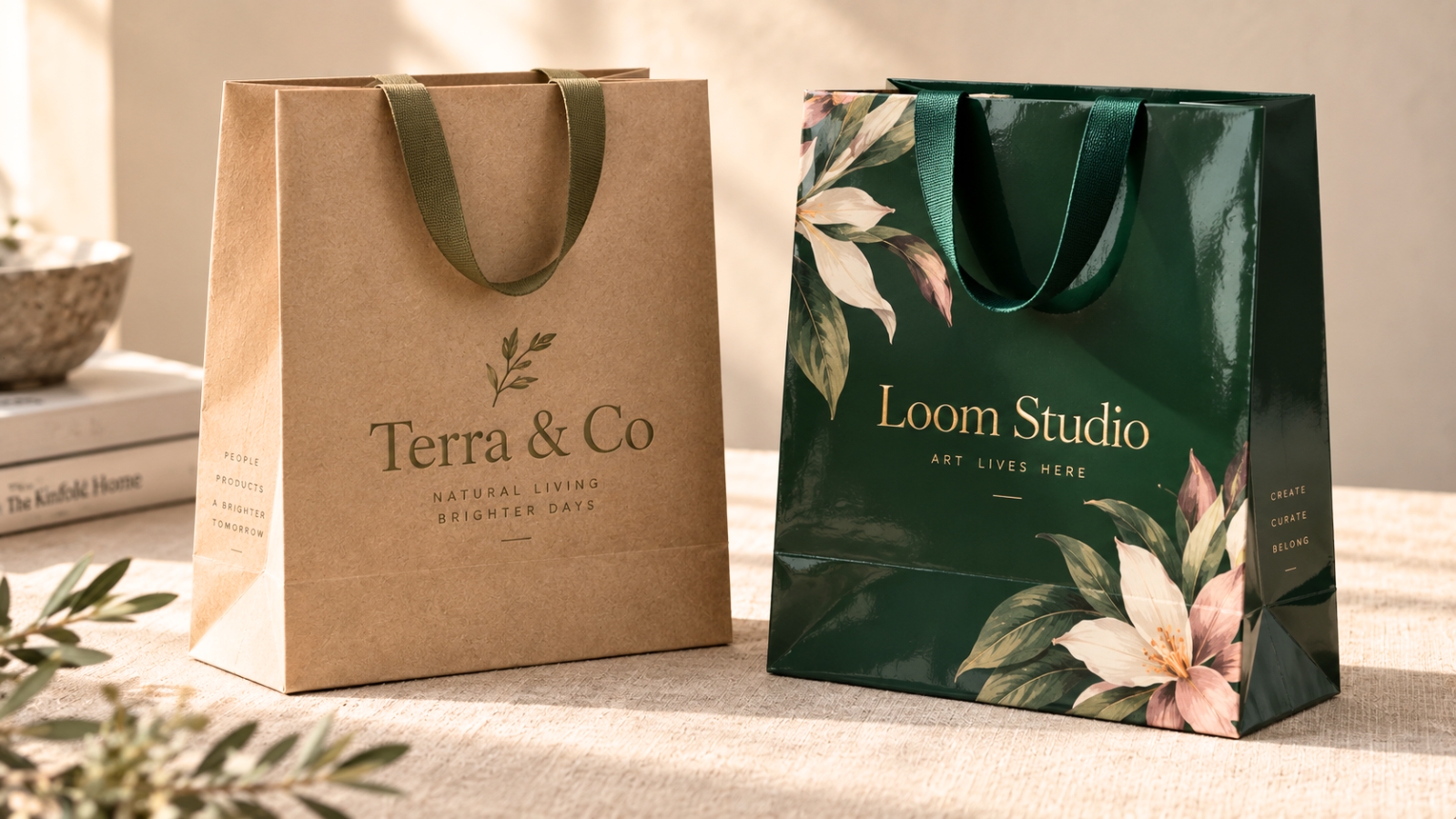 Kraft and laminated paper bags compared side by side