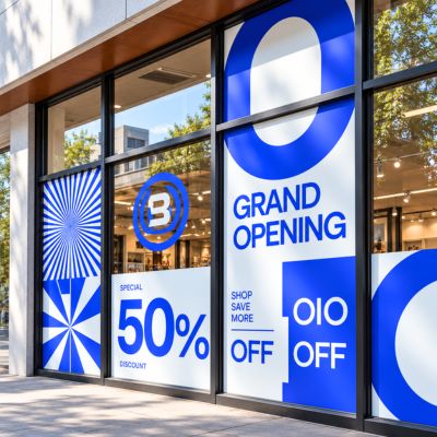 blue window decal printing in dubai