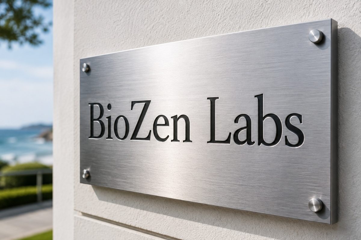 Brushed stainless steel 304 signage panel on a building
