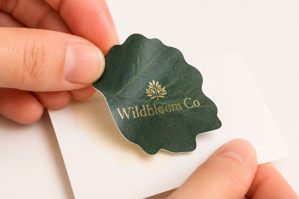 Close-up of a die-cut sticker peeling cleanly from its backing
