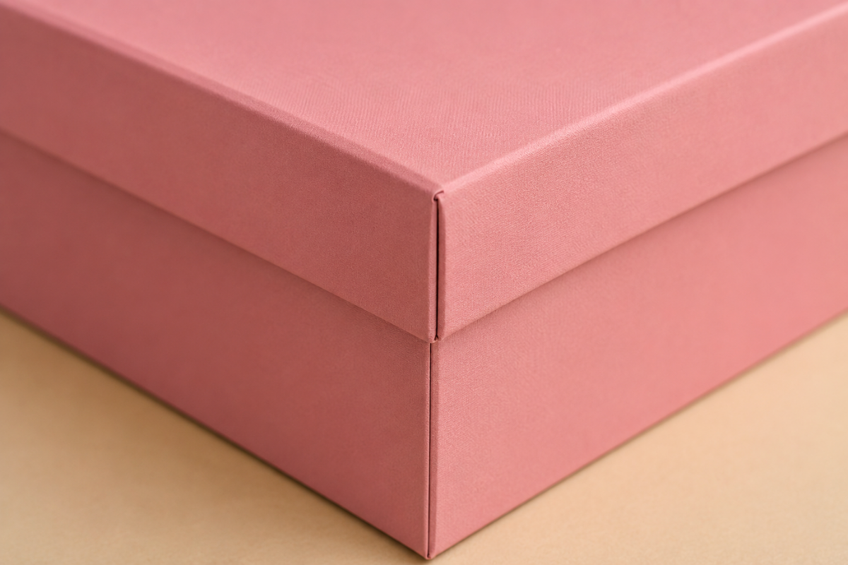 Close-up of a rigid cake box showing reinforced corner structure