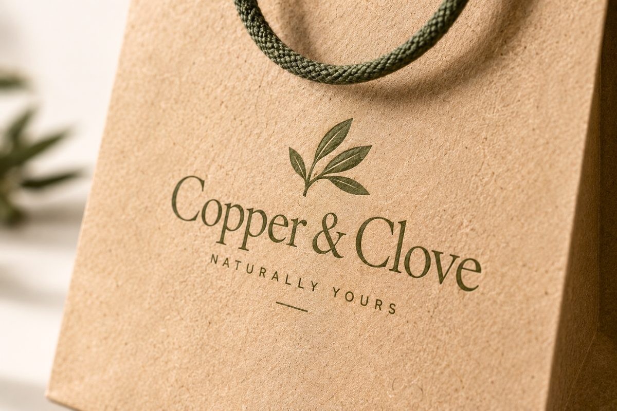 Close-up of kraft paper bag texture with single-color print